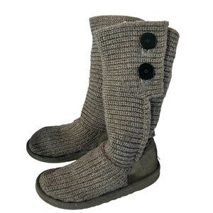 UGG Women's Classic Cardy Mid Knit Boot Sheepskin Button Sweater‎ Gray Sz 6